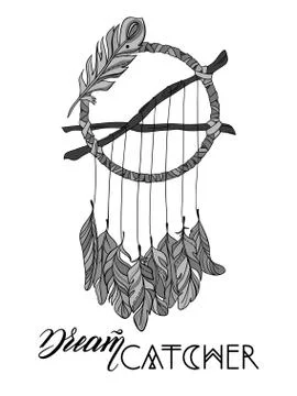 Hand drawn Vector Dreamcatcher. T-shirts print or tattoo Stock Illustration