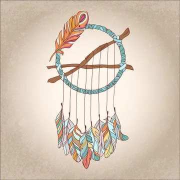 Hand drawn Vector Dreamcatcher. T-shirts print or tattoo Stock Illustration