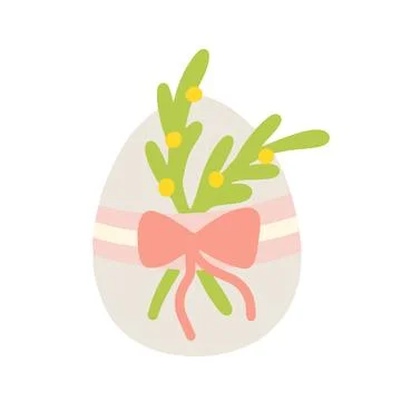 Hand drawn vector of an Easter egg decorated with a ribbon and greenery for Illustrazione stock