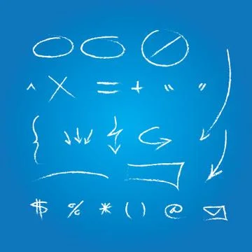 Hand drawn vector elements pack - arrows etc blue background Illustrazione stock