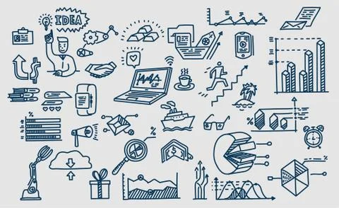 Hand drawn vector elements, symbols. Business doodles. イラスト素材