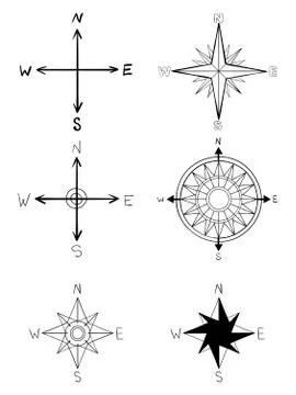 Hand drawn vector elements. Vintage wind rose symbols. Old fashioned nautical Stock Illustration