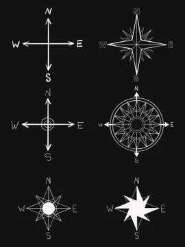 Hand drawn vector elements. Vintage wind rose symbols. Old fashioned nautical Stock Illustration