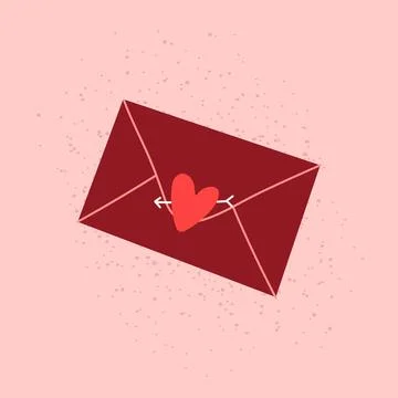 Hand drawn vector envelope with heart shape signet isolated on pink Stock Illustration