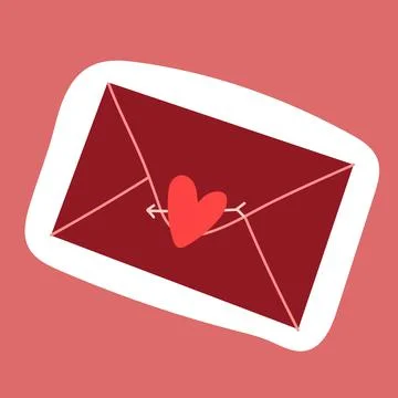 Hand drawn vector envelope sticker with heart shape signet isolated on pink Stock Illustration