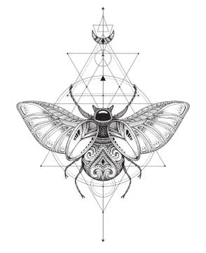 Hand drawn vector esoteric symbol, bug with sacred geometry. Stock Illustration