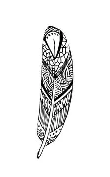 Hand drawn vector feathers in boho style. Isolated on white background. Stock-Illustration