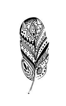 Hand drawn vector feathers in boho style. Isolated on white background. Stock-Illustration
