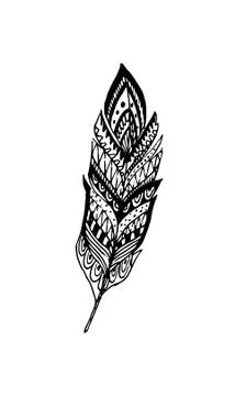 Hand drawn vector feathers in boho style. Isolated on white background. Stock Illustration