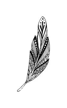 Hand drawn vector feathers in boho style. Isolated on white background. Stock Illustration