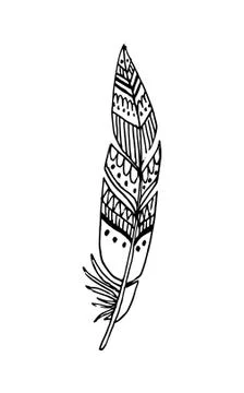 Hand drawn vector feathers in boho style. Isolated on white background. Stock Illustration