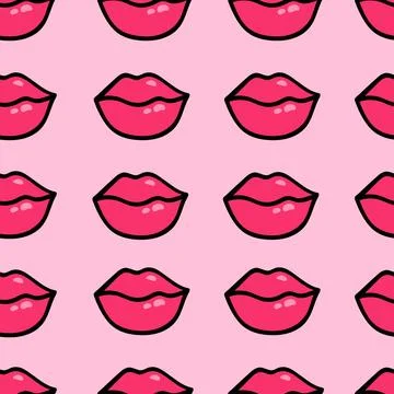 Hand drawn vector female lips seamless vector pattern. Highlight lips in doodle Illustrazione stock