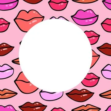 Hand drawn vector female lips of different shapes seamless vector frame. Lips in Stock Illustration