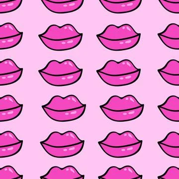 Hand drawn vector female lips seamless vector pattern. Highlight lips in doodle Stock Illustration