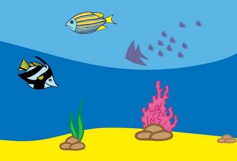 Hand Drawn Vector Fish Illustration. Underwater World Panorama. Stock Illustration