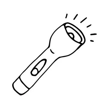 Hand drawn vector flashlight clipart. Isolated on white backgrou Stock Illustration