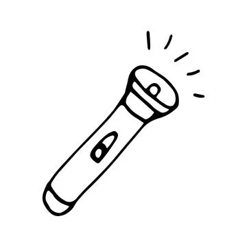 Hand drawn vector flashlight clipart. Isolated on white backgrou Stock Illustration