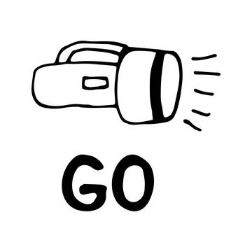 Hand drawn vector flashlight clipart. Isolated on white backgrou Illustrazione stock