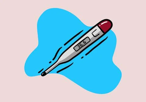 Hand Drawn Vector flat illustration with medical thermometer icon, medical Stock Illustration