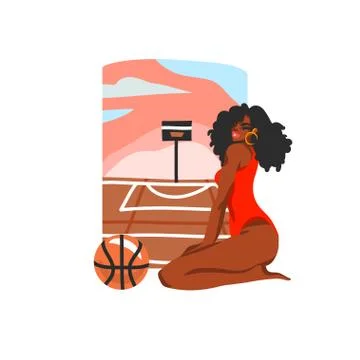 Hand drawn vector flat stock graphic illustration with young happy black afro Stock Illustration