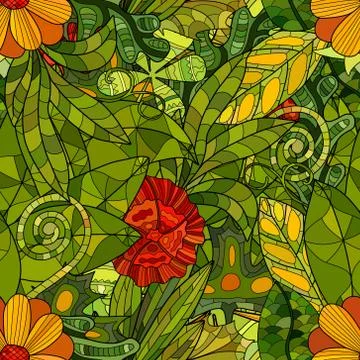 Hand drawn vector floral seamless pattern Stock Illustration