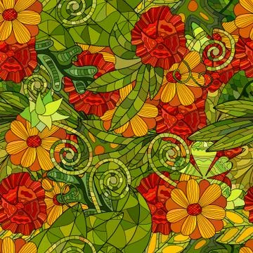 Hand drawn vector floral seamless pattern Stock Illustration