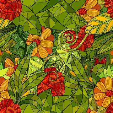 Hand drawn vector floral seamless pattern Illustrazione stock
