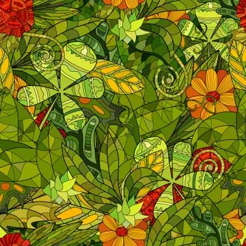 Hand drawn vector floral seamless pattern Stock Illustration