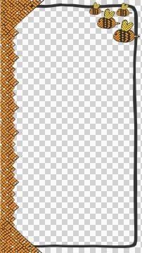 Hand-drawn vector frame is featuring mosaic border and bees on transparent Stock Illustration