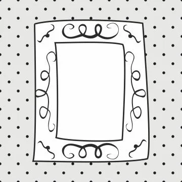Hand drawn vector frame on polka dots grey background Stock Illustration
