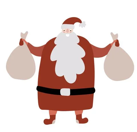 Hand drawn vector fun Santa Claus with bags in his hands with many surprise Stockillustratie