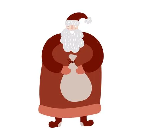 Hand drawn vector fun Santa Claus with bag in his hands with many surprise gifts Stockillustratie