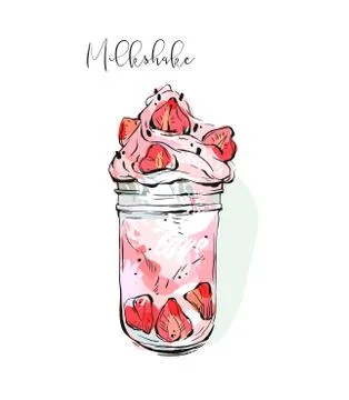 Hand drawn vector graphic abstract Monstershake Milkshake with strawberry and Stock Illustration