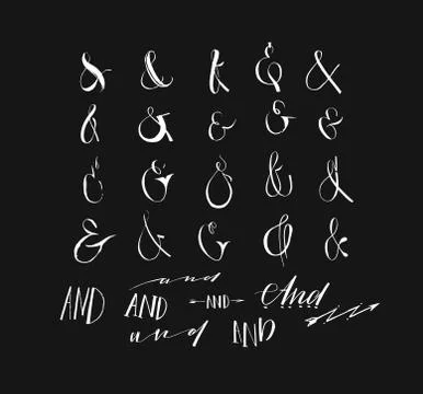 Hand drawn vector graphic drawing big collection of ampersands and catchwords Illustrazione stock