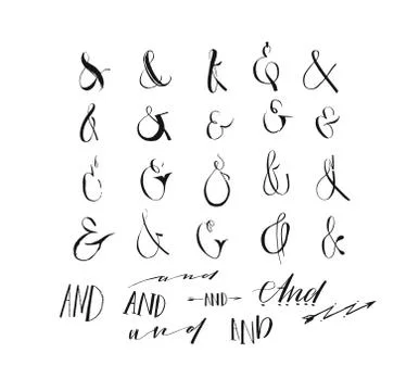 Hand drawn vector graphic drawing big collection of ampersands and catchwords Stock Illustration