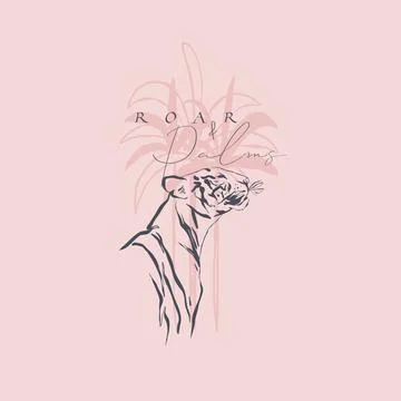 Hand drawn vector graphic line art background with sketch tigers and wild イラスト素材