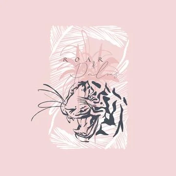 Hand drawn vector graphic line art background with sketch tigers and wild イラスト素材