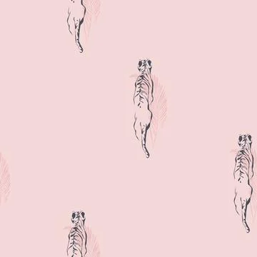 Hand drawn vector graphic line art seamless pattern with sketch tigers and wild Stock Illustration