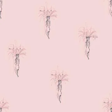 Hand drawn vector graphic line art seamless pattern with sketch tigers and wild Stock Illustration