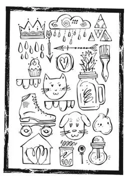 Hand drawn vector graphic lined set for card design,holiday decoration,greeting Stock Illustration