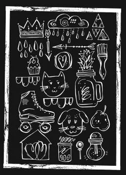 Hand drawn vector graphic lined set for card design,holiday decoration,greeting Stock Illustration