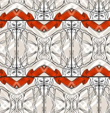 Hand drawn vector graphic mirror Christmas deer composition seamless pattern Illustrazione stock