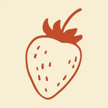 Hand drawn vector graphic of a single strawberry with a stem. This simple line Stock Illustration