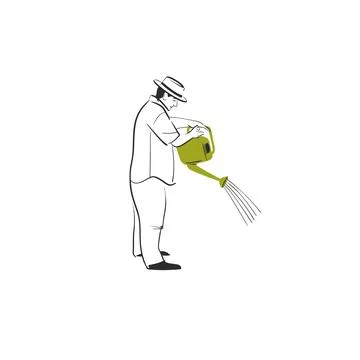 Hand drawn vector graphic sketch line illustration with male is watering with a Stock-Illustration
