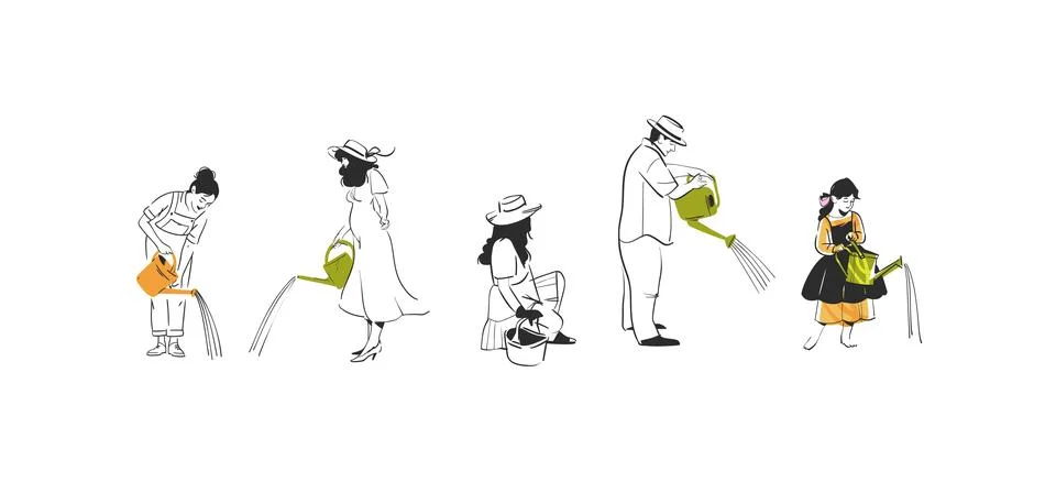 Hand drawn vector graphic sketch line illustration set with various people Stock Illustration