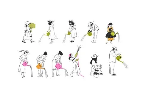 Hand drawn vector graphic sketch line illustration set with various people Stock Illustration