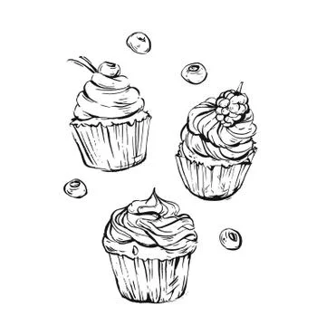 Hand drawn vector graphic sweet food design elements collection set with hand Stock Illustration