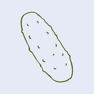 Hand drawn vector graphic of a whole fresh cucumber. This simple line art Stock Illustration