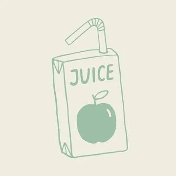Hand drawn vector of a green apple juice carton box with an attached drinking Stock Illustration