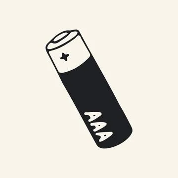Hand drawn vector group of four AA batteries. Simple black and white doodle of Stock Illustration